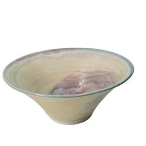 Art Pottery Bowl Trinket Dish Signed Vintage Pastel Drip Glaze Unglazed Bottom